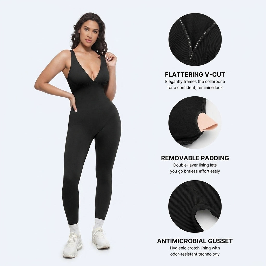 High-Stretch V-Neck Jumpsuit
