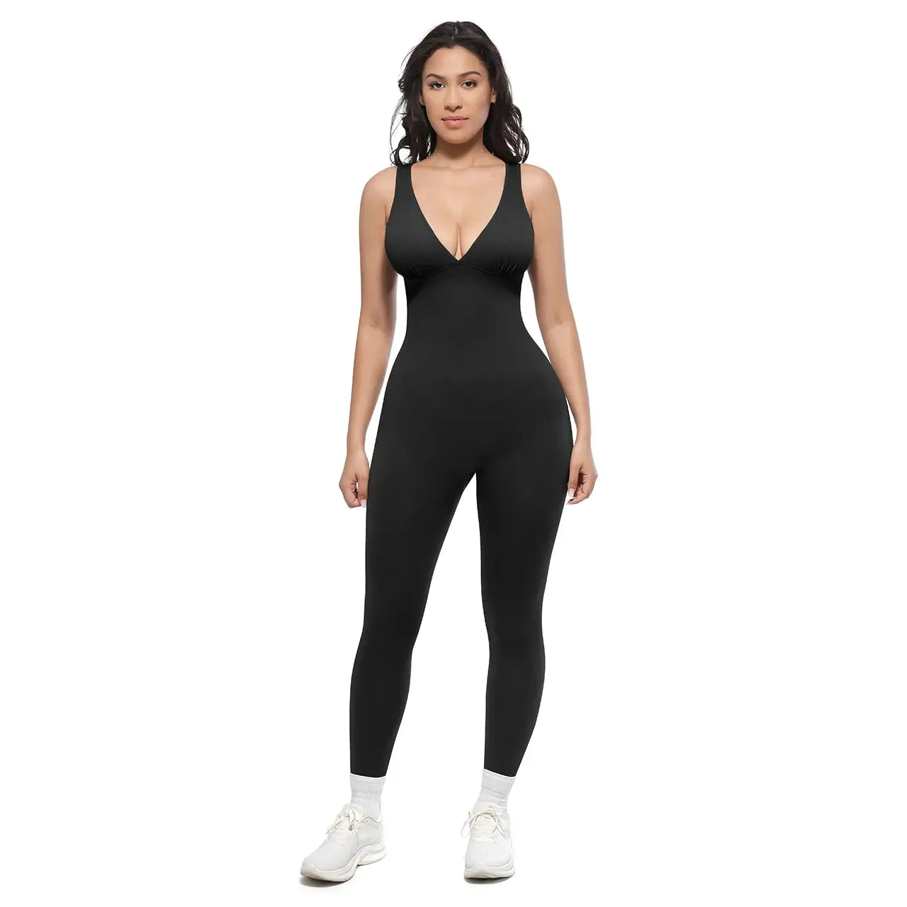 High-Stretch V-Neck Jumpsuit