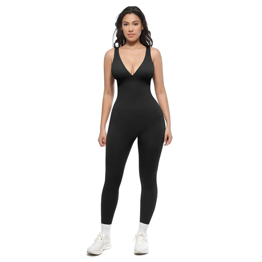 High-Stretch V-Neck Jumpsuit