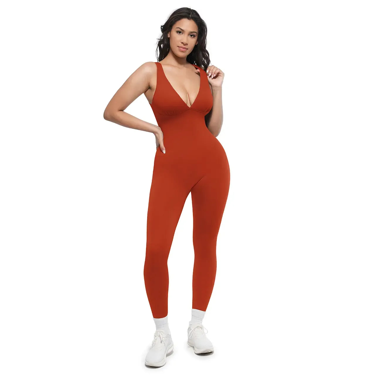 High-Stretch V-Neck Jumpsuit